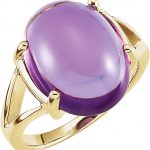 14K White Natural Amethyst Cabochon Ring - 67220