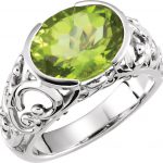 14K White Natural Peridot Ring - 67966