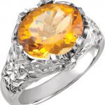 14K White Natural Citrine & .04 CTW Natural Diamond Ring - 67967