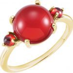 14K Yellow Natural Carnelian & Mozambique Garnet Three-Stone Ring - 67970