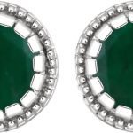 14K White Natural Emerald Stud Earrings - 651610