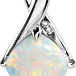 14K White Natural Opal & .025 CTW Natural Diamond Pendant - 66619