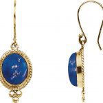 14K Yellow Natural Lapis Earring - 65386