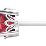 14K White 4x4 mm Cushion Lab-Grown Ruby Earrings - 28190