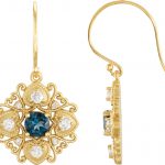 14K Yellow Natural London Blue Topaz & 1/2 CTW Natural Diamond Earrings - 85373