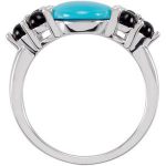 14K White Natural Turquoise & Natural Black Onyx Cabochon Ring - 67972