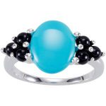 14K White Natural Turquoise & Natural Black Onyx Cabochon Ring - 67972