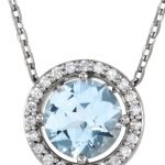 Platinum Natural Aquamarine & .05 CTW Natural Diamond Halo-Style 16" Necklace - 86066