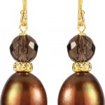 14K Yellow Cultured Chocolate Freshwater Pearl & Natural Smoky Quartz Earrings - 650156