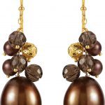 14K Yellow Cultured Dyed Chocolate Freshwater Pearl & Natural Smoky Quartz Earrings - 650157