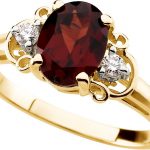 14K Yellow Natural Mozambique Garnet & .06 CTW Natural Diamond Accented Ring - 60442