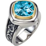 Sterling Silver & 14K Yellow Natural Sky Blue Topaz Ring - 67969