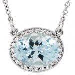 14K White Natural Aquamarine & .04 CTW Natural Diamond 16 1/2" Necklace - 85903