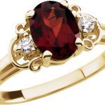 14K Yellow Natural Mozambique Garnet & .06 CTW Natural Diamond Accented Ring - 60442