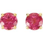 14K Yellow 6 mm Natural Pink Tourmaline Earrings - 68619