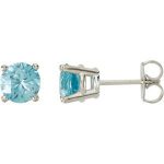 14K White 6 mm Natural Blue Zircon Earrings - 68619