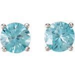 14K White 6 mm Natural Blue Zircon Earrings - 68619