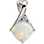 14K White Natural Opal & .025 CTW Natural Diamond Pendant - 66619