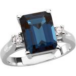 14K White Natural London Blue Topaz & 1/10 CTW Natural Diamond Ring - 61199