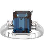 14K White Natural London Blue Topaz & 1/10 CTW Natural Diamond Ring - 61199