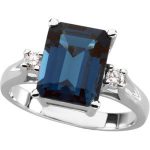 14K White Natural London Blue Topaz & 1/10 CTW Natural Diamond Ring - 61199