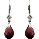 14K White Briolette Natural Brazilian Garnet & .025 CTW Natural Diamond Earrings - 64576