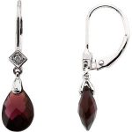 14K White Briolette Natural Brazilian Garnet & .025 CTW Natural Diamond Earrings - 64576