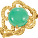 14K Yellow Natural Green Chrysoprase Cabochon Ring - 71567