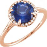 14K Rose Lab-Grown Blue Sapphire & .05 CTW Natural Diamond Ring - 71632