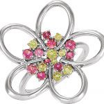 14K White Peridot & Pink Tourmaline Floral-Inspired Ring - 71584