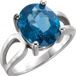 Platinum 12x10 mm Natural London Blue Topaz Ring - 7748