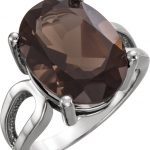 Platinum 16x12 mm Natural Smoky Quartz Ring - 7748