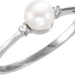 Platinum Cultured White Freshwater Pearl & .025 CTW Natural Diamond Ring - 6194