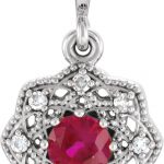 14K White Natural Ruby & .06 CTW Natural Diamond Halo-Style Pendant - 86242