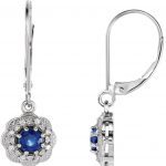 14K White Natural Blue Sapphire & 1/10 CTW Natural Diamond Halo-Style Earrings - 86245