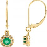 14K Yellow Natural Emerald & .08 CTW Natural Diamond Earrings - 86247