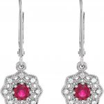 14K White Natural Ruby & 1/8 CTW Natural Diamond Halo-Style Earrings - 86243