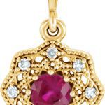 14K Yellow Natural Ruby & .06 CTW Natural Diamond Halo-Style Pendant - 86242