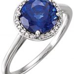 14K White Lab-Grown Blue Sapphire & .05 CTW Natural Diamond Ring - 71632