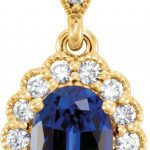 14K Yellow Lab-Grown Blue Sapphire & 1/5 CTW Natural Diamond Pendant - 86279