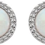 Platinum Natural White Opal Bezel-Set Leaf Earrings - 86282