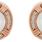 14K Rose Natural White Opal & 1/8 CTW Natural Diamond Earrings - 86284