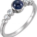 14K White Natural Blue Sapphire & 1/6 CTW Natural Diamond Bezel-Set Ring - 71826