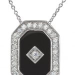 Sterling Silver Natural Black Onyx & Imitation White Cubic Zirconia Halo-Style 18" Necklace - 65869