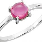 14K White 6 mm Round Natural Pink Tourmaline Cabochon Ring - 71686