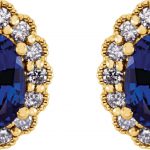 14K Yellow Lab-Grown Blue Sapphire & 1/3 CTW Natural Diamond Earrings - 86278