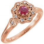 14K Rose Natural Ruby & 1/10 CTW Natural Diamond Ring - 71781