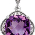 Platinum Checkerboard Natural Amethyst & 1/10 CTW Natural Diamond Pendant - 86313