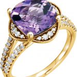 14K Yellow Natural Checkerboard Amethyst & 3/8 CTW Natural Diamond Ring - 71815