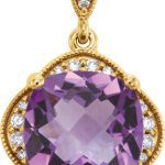 14K Yellow Checkerboard Natural Amethyst & 1/10 CTW Natural Diamond Pendant - 86313